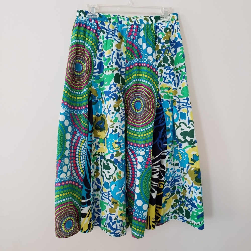 Mixed Media Women  Midi Statement Skirt SMALL Boho ArtsyMaximalist Kaleidoscope
